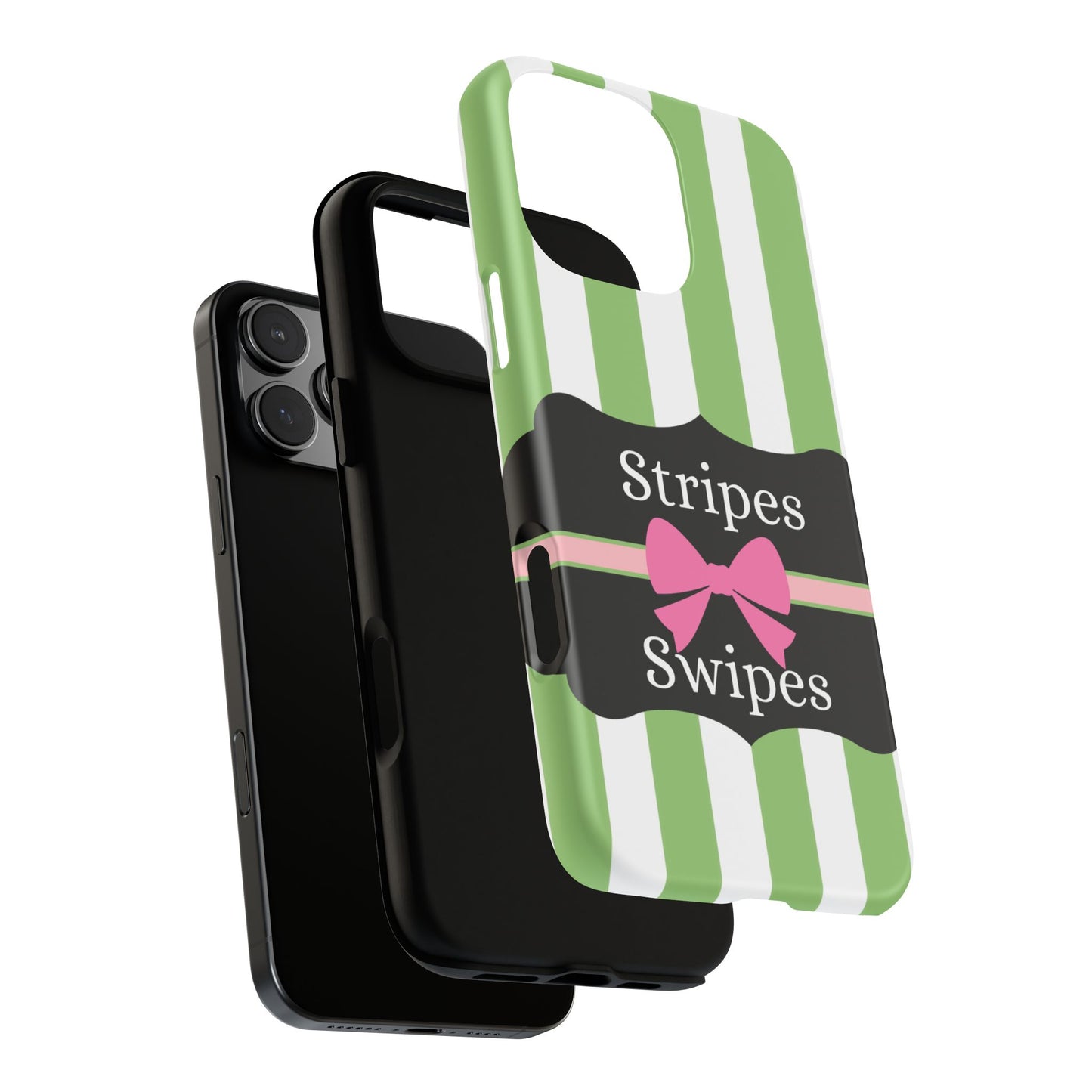 Phone Case iPhone 16/15/14 - Green/White Stripes & Swipes Tough Case