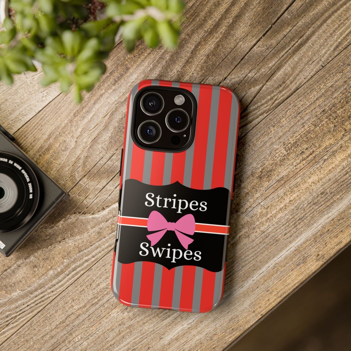 Phone Case iPhone 16/15/14 - Red/Gray Stripes & Swipes Tough Case