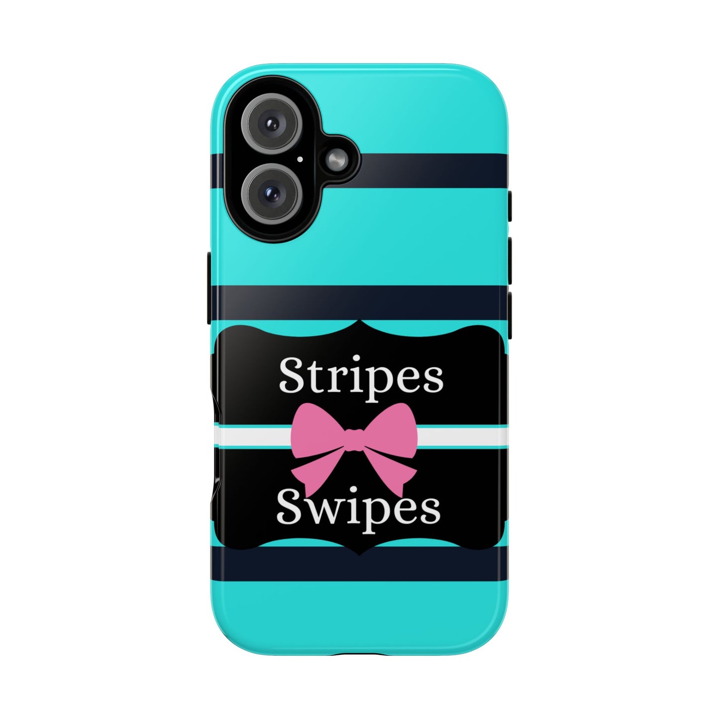 Phone Case iPhone 16/15/14 - Blue/Black Stripes & Swipes Tough Case