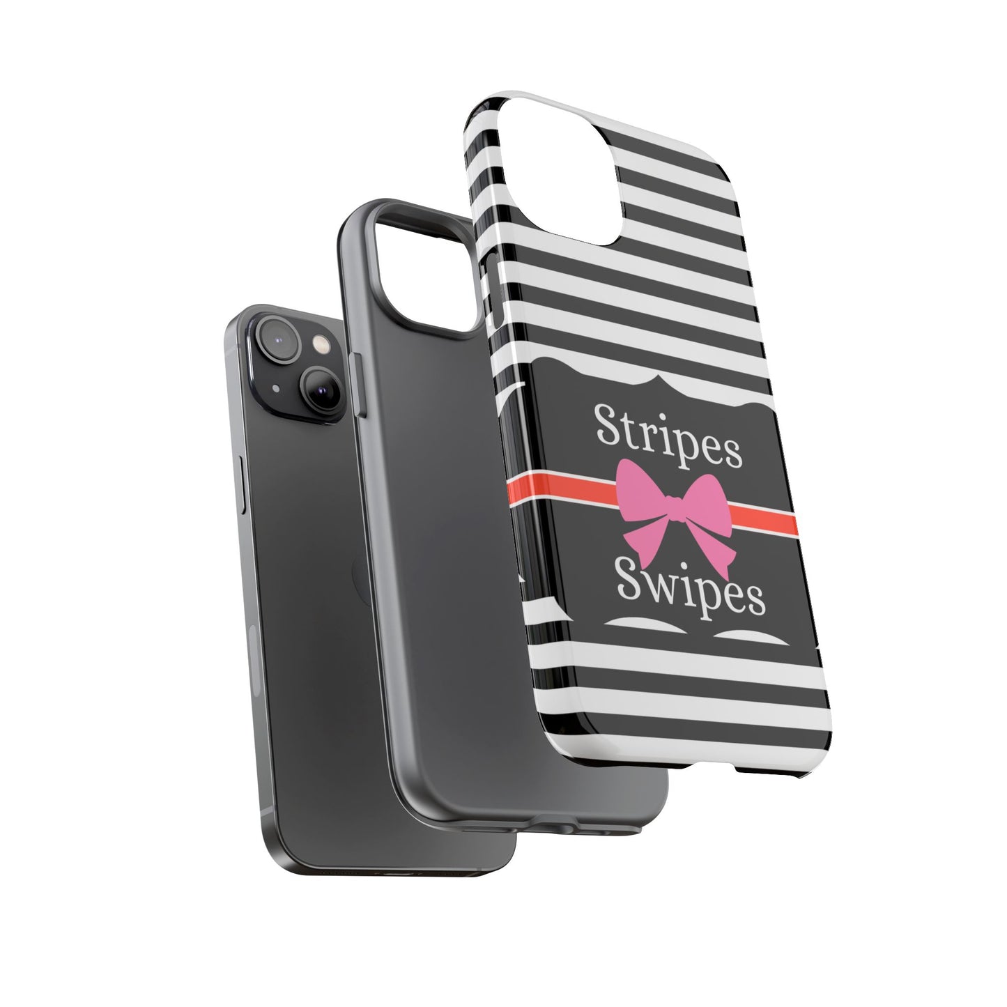 Phone Case iPhone 16/15/14 -Black/White/Red Stripes & Swipes Tough Case