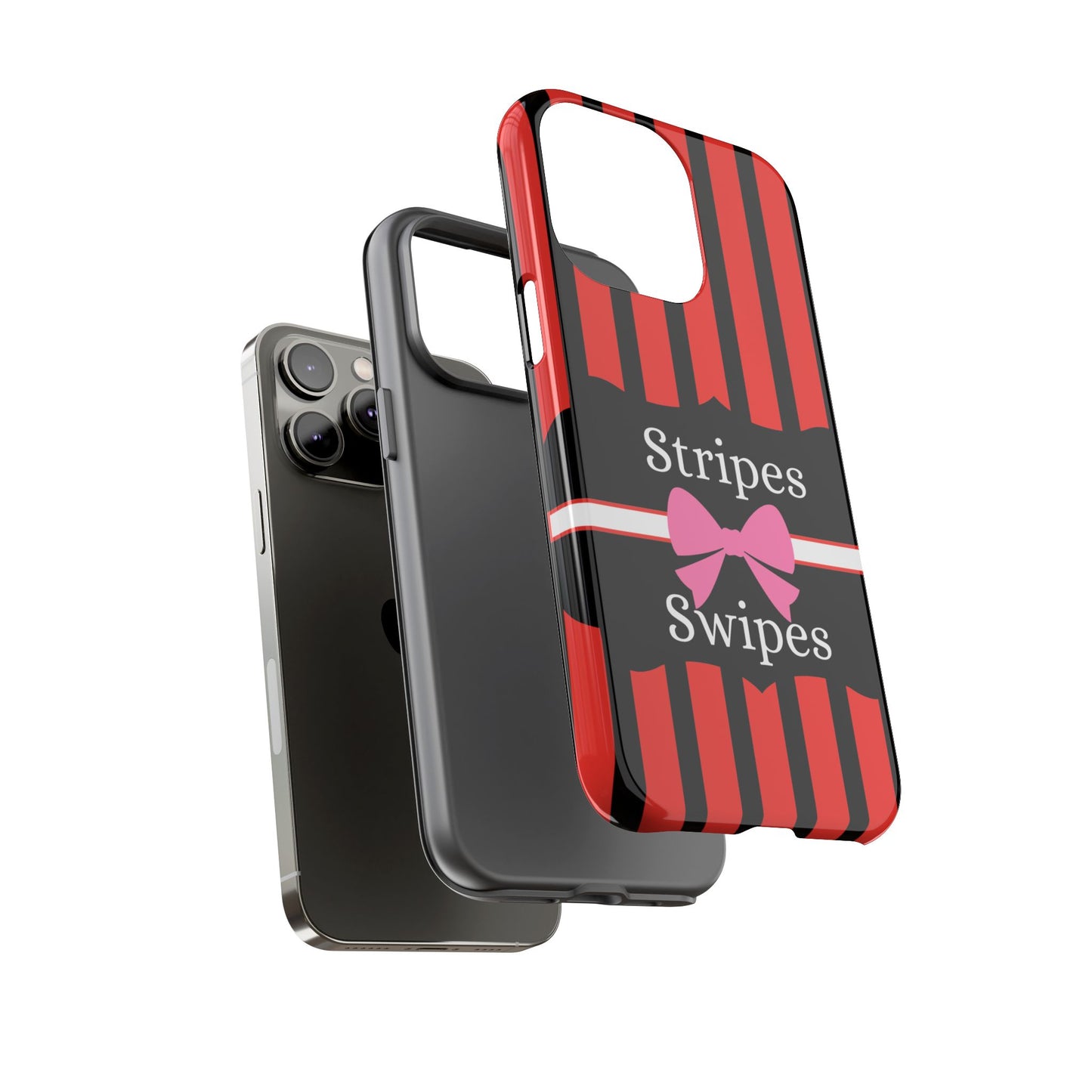 Phone Case iPhone 16/15/14 - Red/Black/White Stripes & Swipes Tough Case