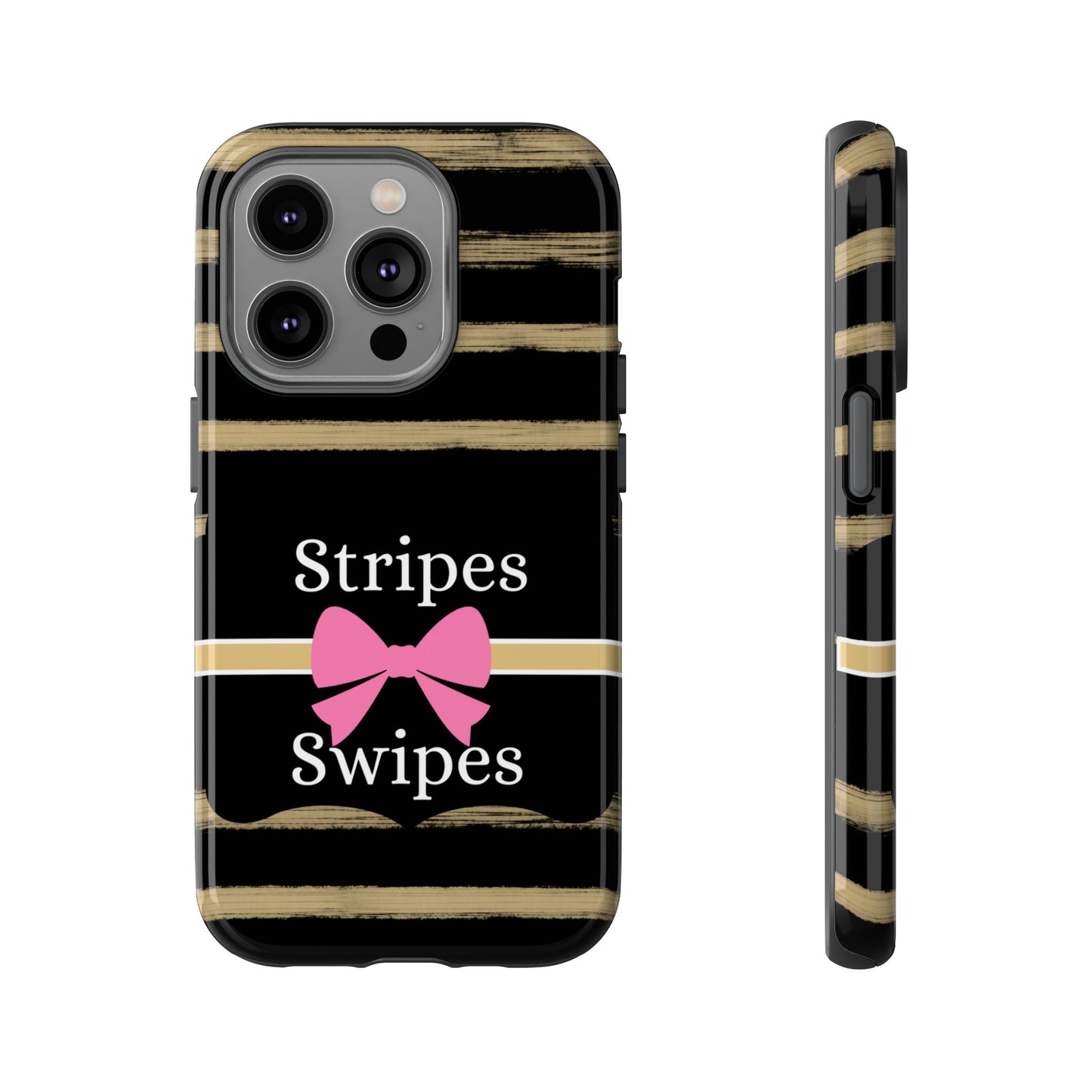 Phone Case iPhone 16/15/14 - Black/Beige Stripes & Swipes Tough Case