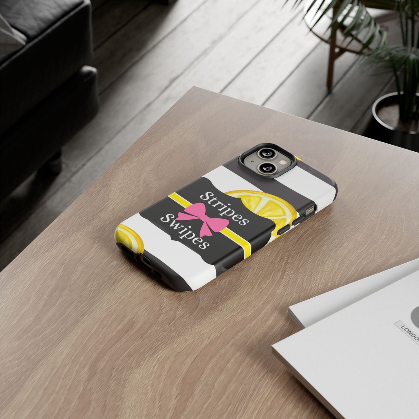 Phone Case iPhone 16/15/14 - Lemony Stripes & Swipes Tough Case