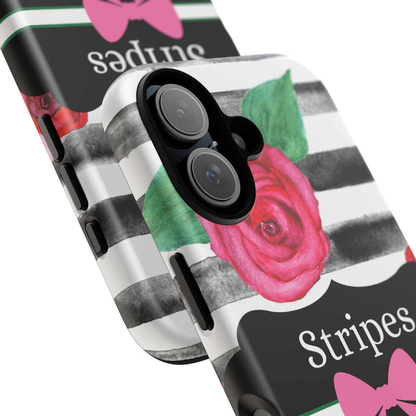 Phone Case iPhone 16/15/14 - Black/White Rose Stripes & Swipes Tough Case