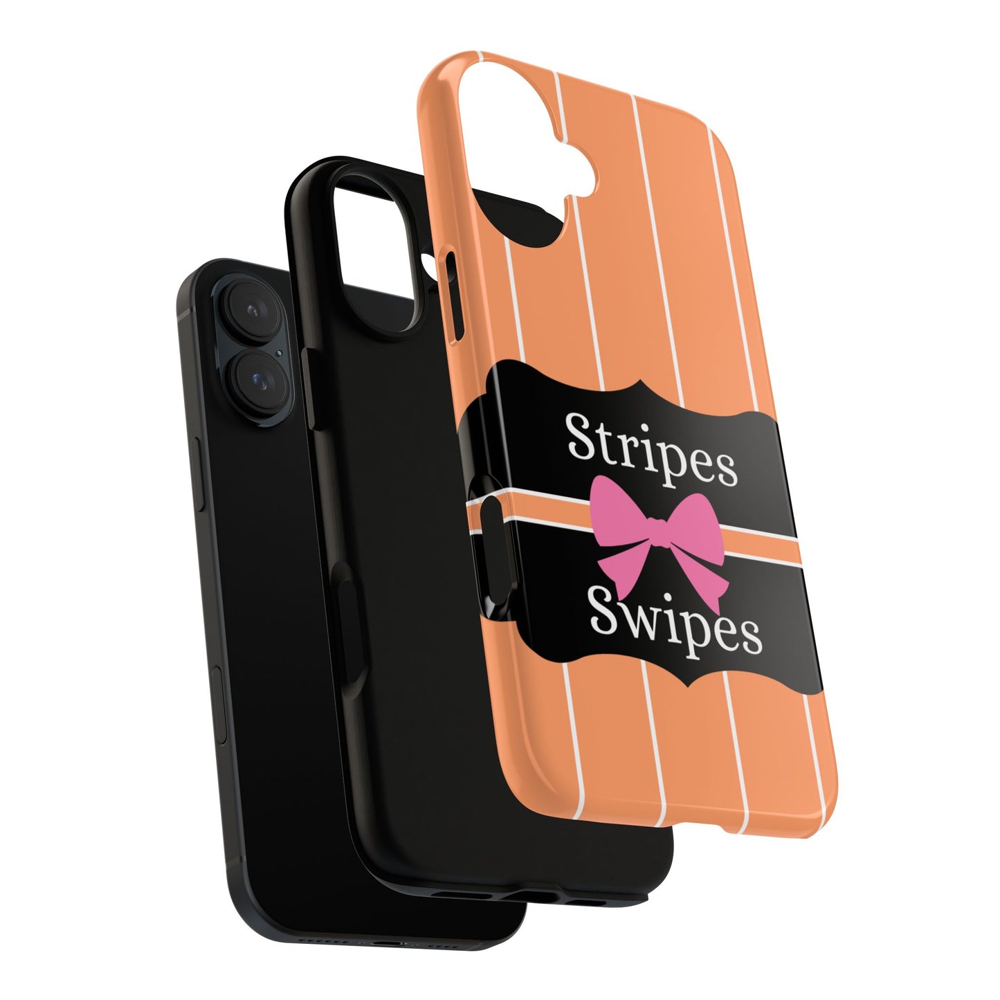 Phone Case iPhone 16/15/14 - Orange/White Stripes & Swipes Tough Case