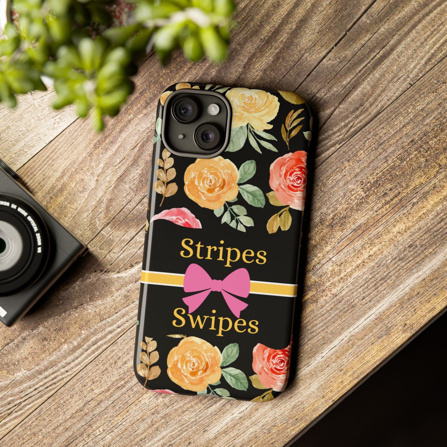 Phone Case iPhone 16/15/14 - Flowers Stripes & Swipes Tough Case