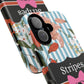 Phone Case iPhone 16/15/14 - Blue/White Flowers Stripes & Swipes Tough Case