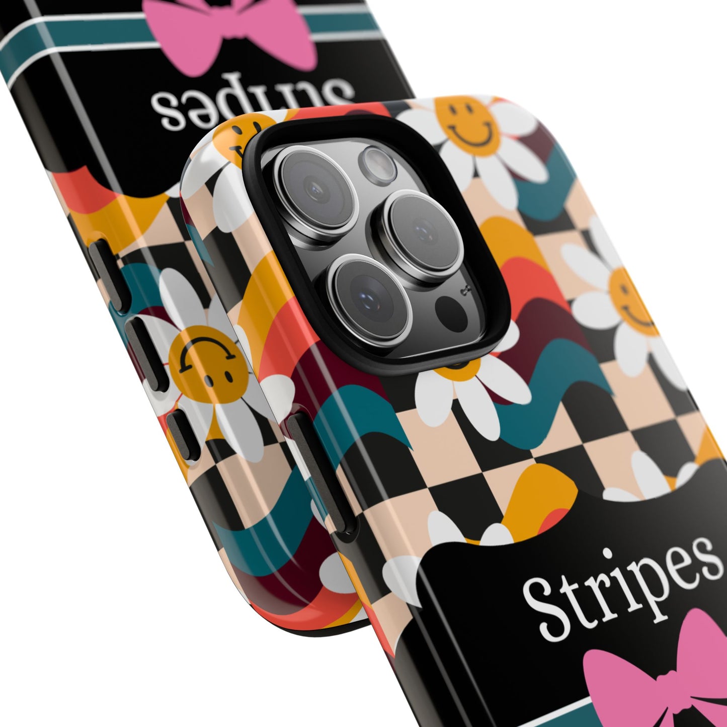 Phone Case iPhone 16/15/14 - Smiley Faces Stripes & Swipes Tough Case