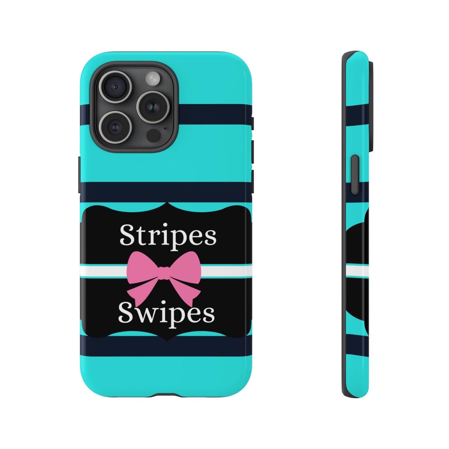 Phone Case iPhone 16/15/14 - Blue/Black Stripes & Swipes Tough Case