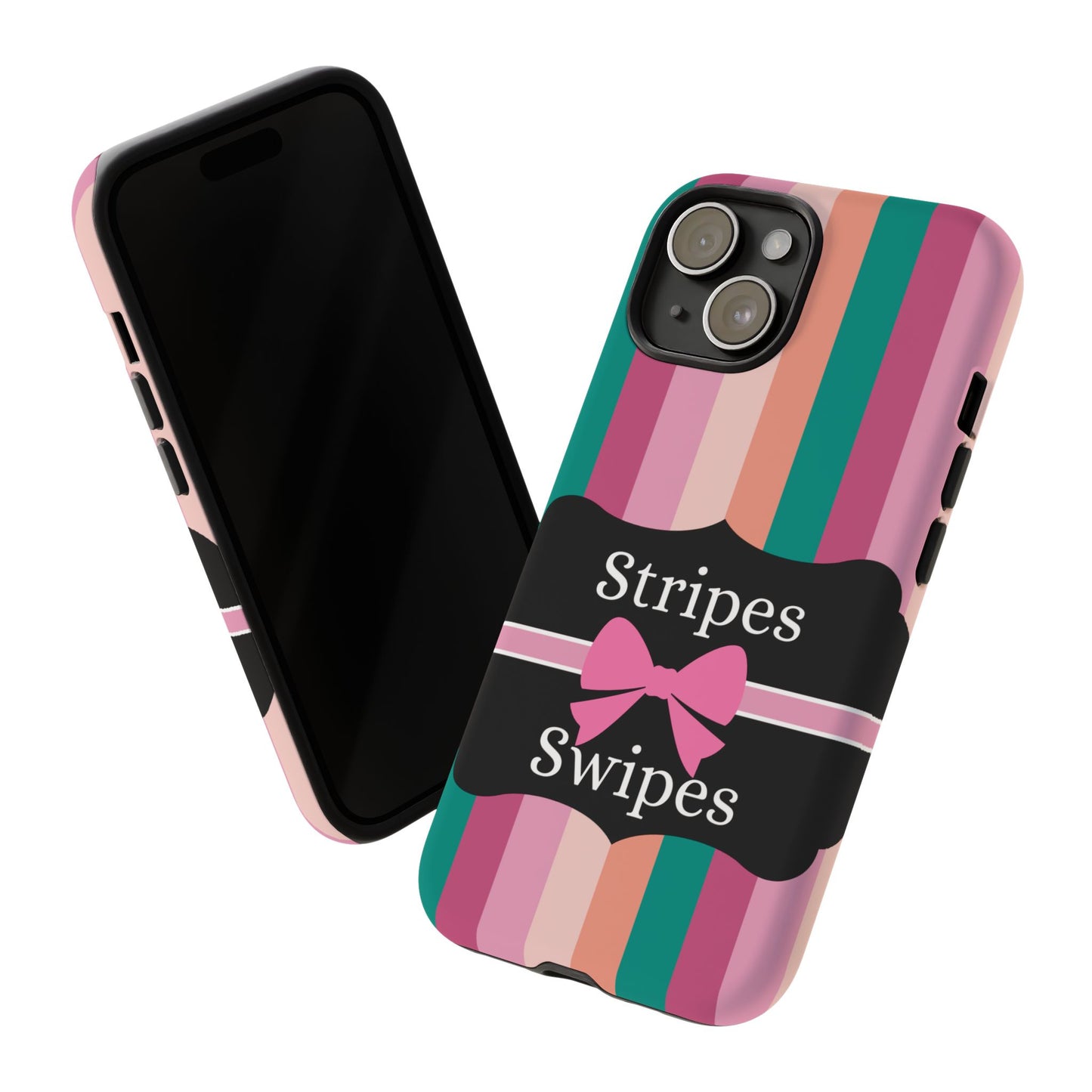 Phone Case iPhone 16/15/14 - Green/Pink/Peach Stripes & Swipes Tough Case