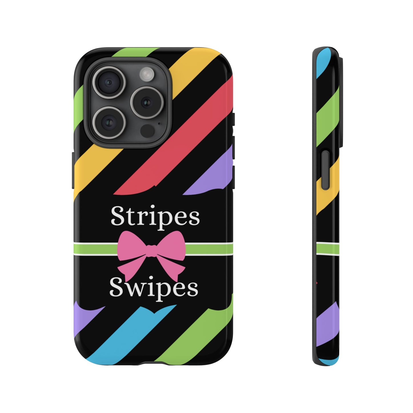 Phone Case iPhone 16/15/14 - Diagonal Vivid Black Stripes & Swipes Tough Case