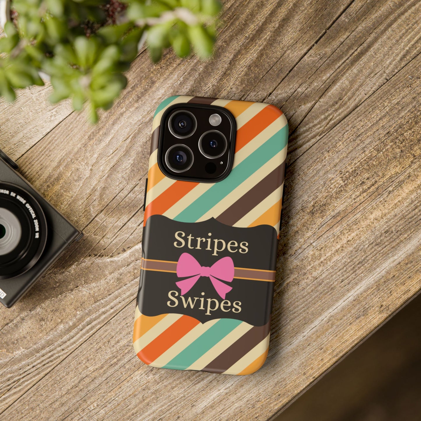 Phone Case iPhone 16/15/14 - Diagonal Retro Stripes & Swipes Tough Case