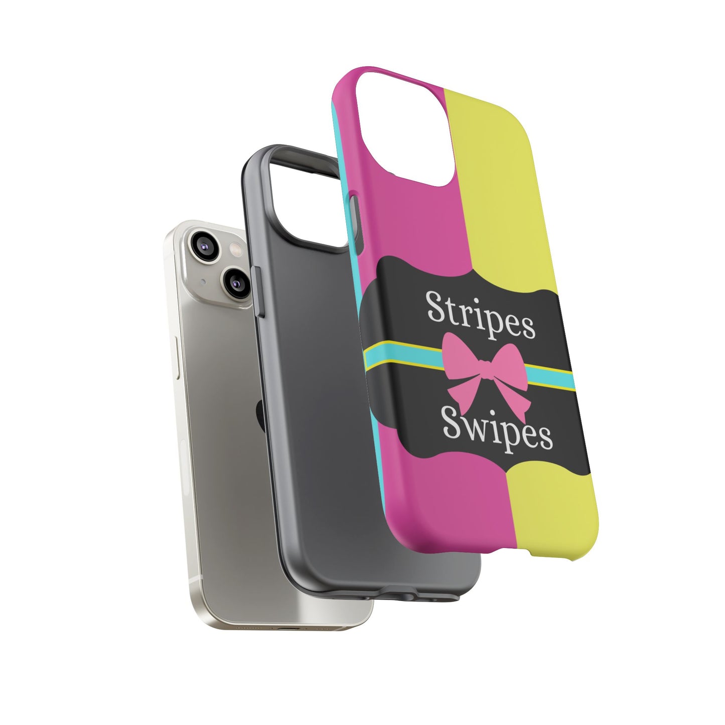 Phone Case iPhone 16/15/14 - Pink/Yellow Stripes & Swipes Tough Case