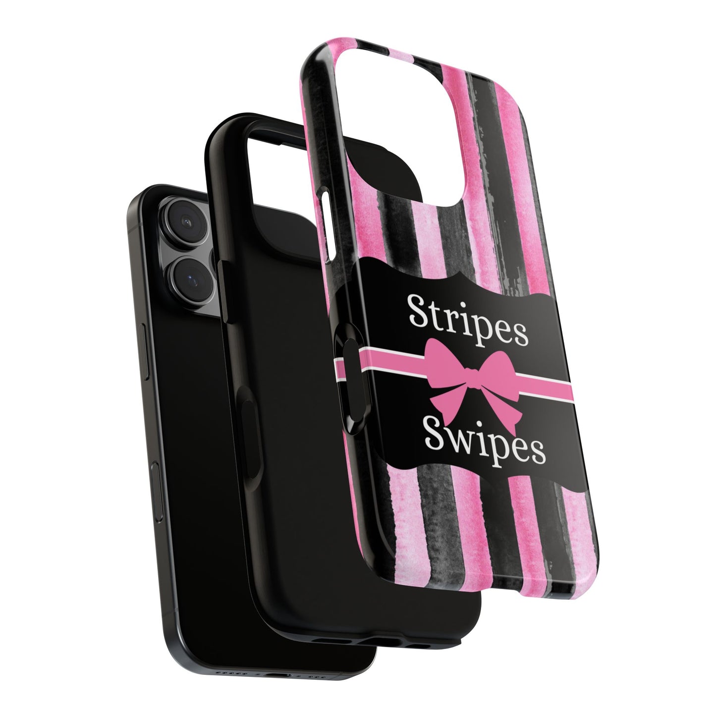 Phone Case iPhone 16/15/14 - Black/Pink Stripes & Swipes Tough Case