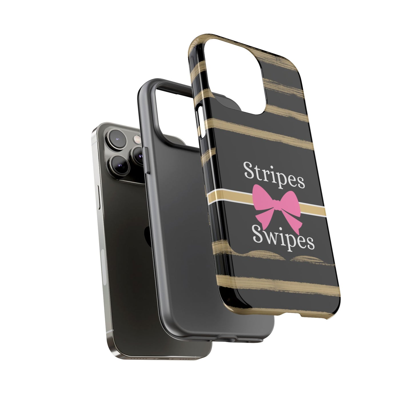 Phone Case iPhone 16/15/14 - Black/Beige Stripes & Swipes Tough Case