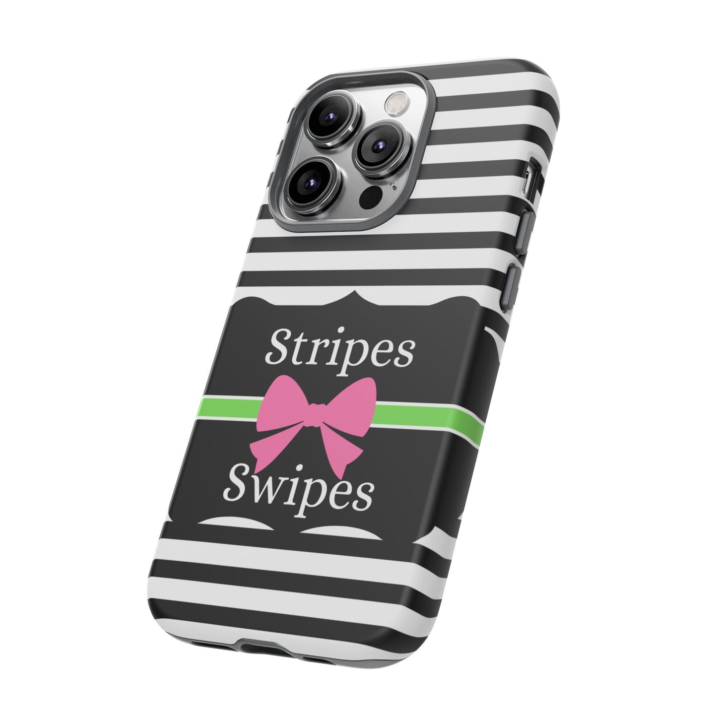 Phone Case iPhone 16/15/14 - Black/White/Green Stripes & Swipes Tough Case