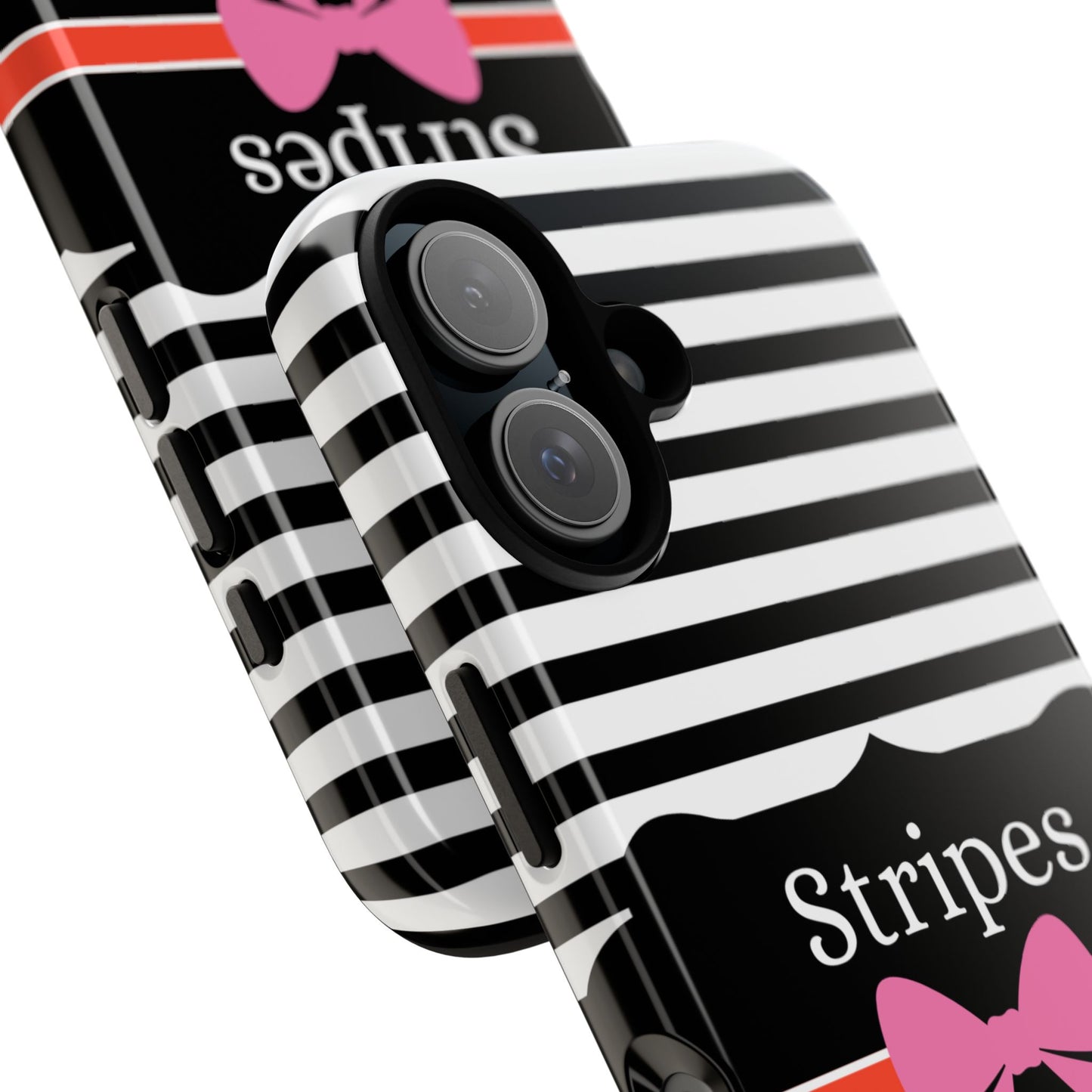 Phone Case iPhone 16/15/14 -Black/White/Red Stripes & Swipes Tough Case