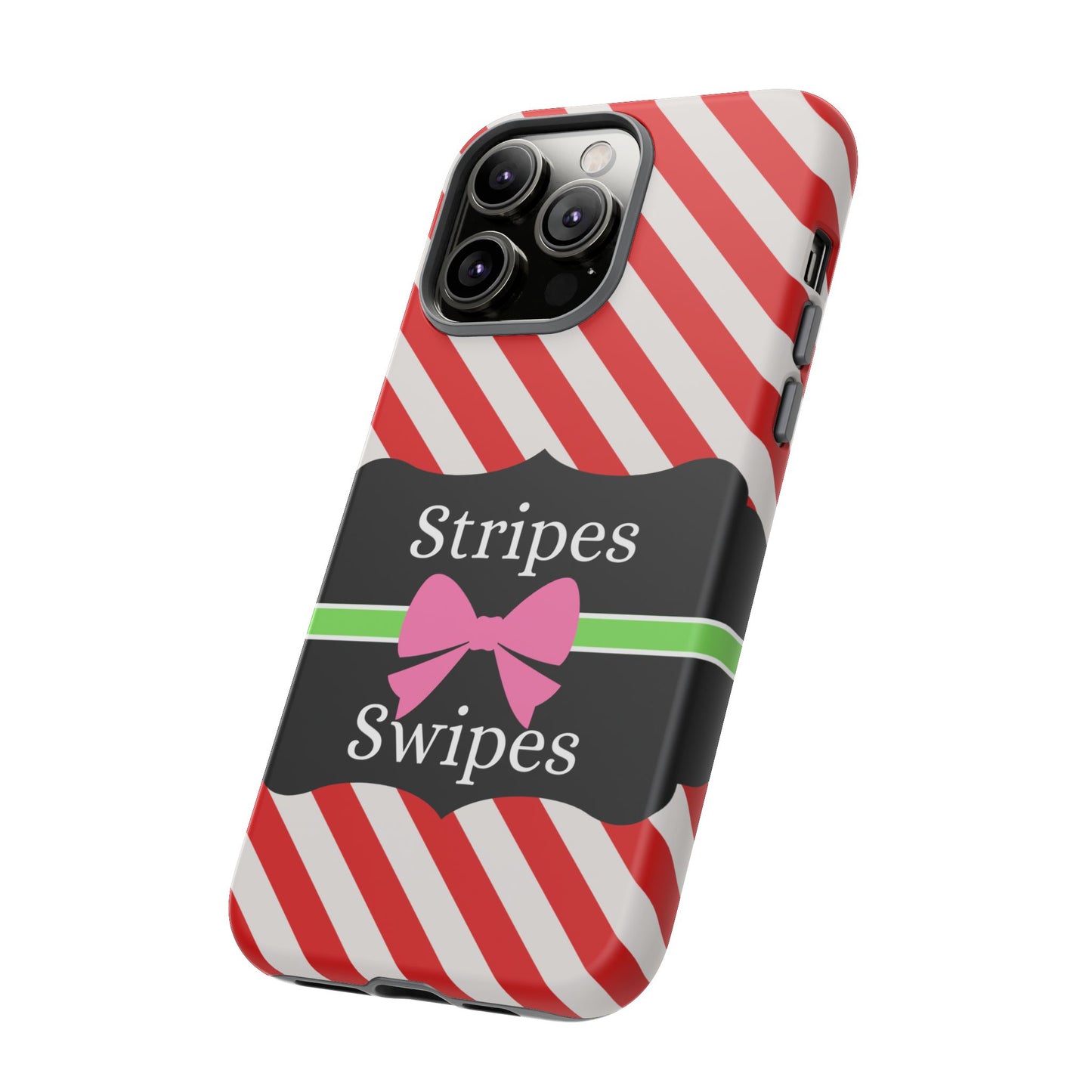 Phone Case iPhone 16/15/14 - Diagonal Red/White Stripes & Swipes Tough Case