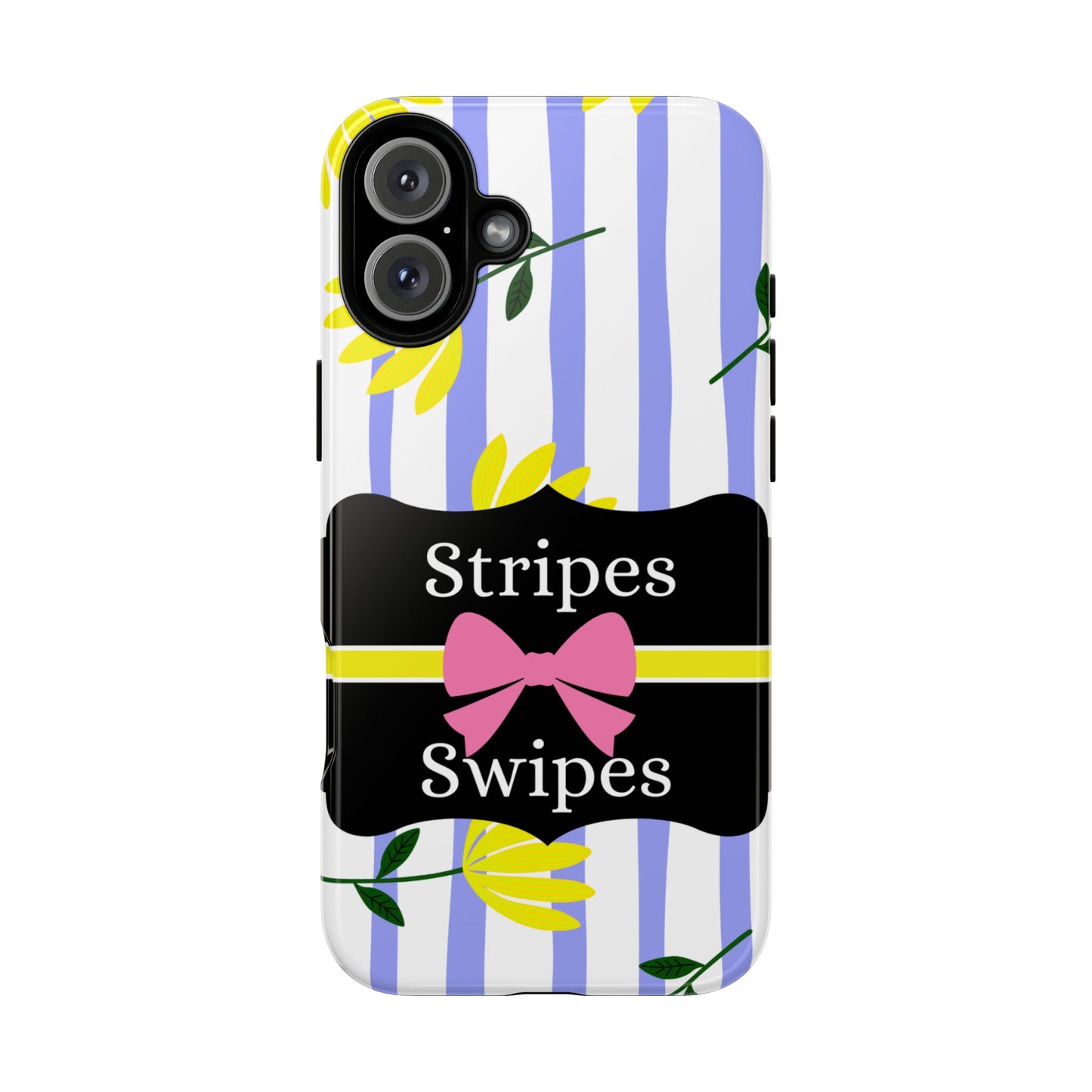 Phone Case iPhone 16/15/14 - Blue/White Yellow Stripes & Swipes Tough Case