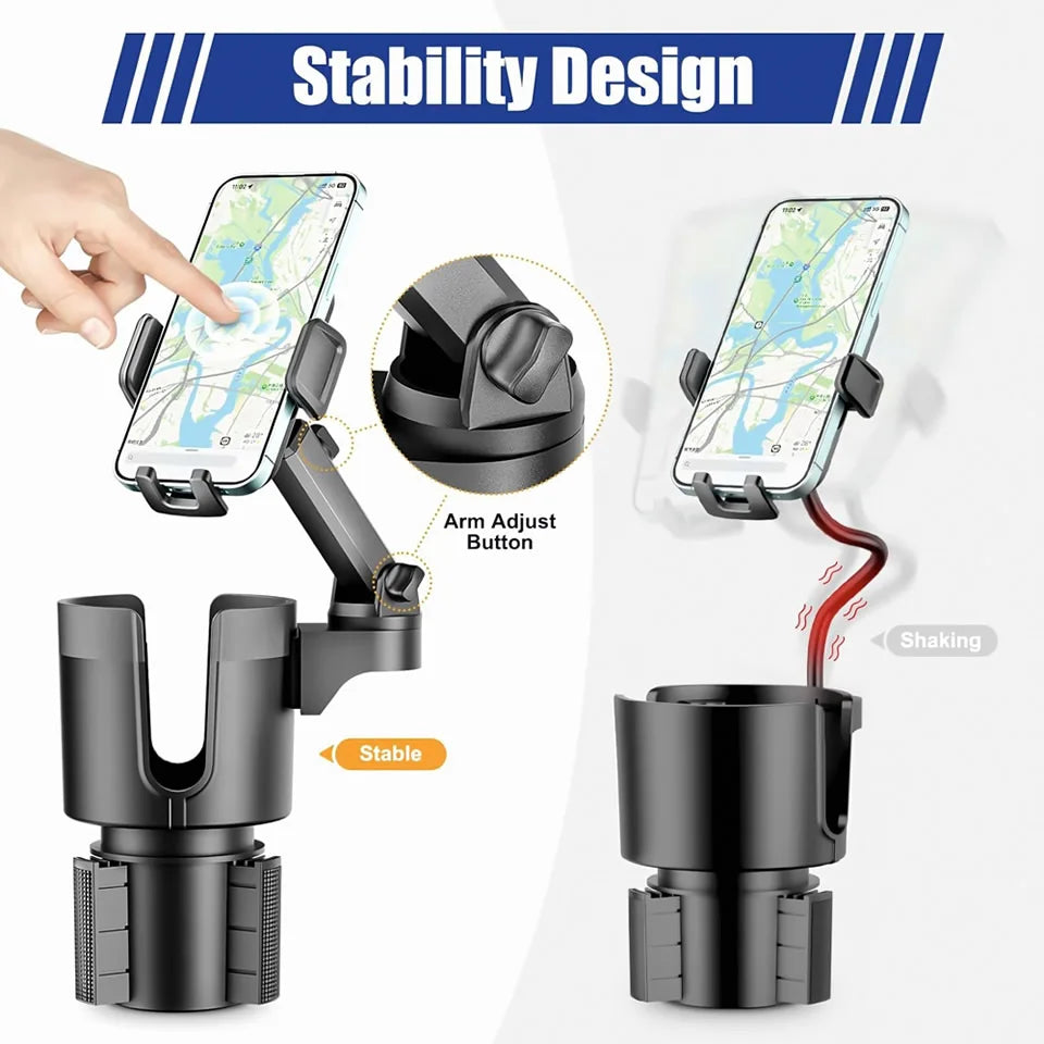 Car Cup Holder Expander with Mobile Phone Mount 360 Rotation Cup Holder Telescopic Smartphone Mount Auto Interior Accessories