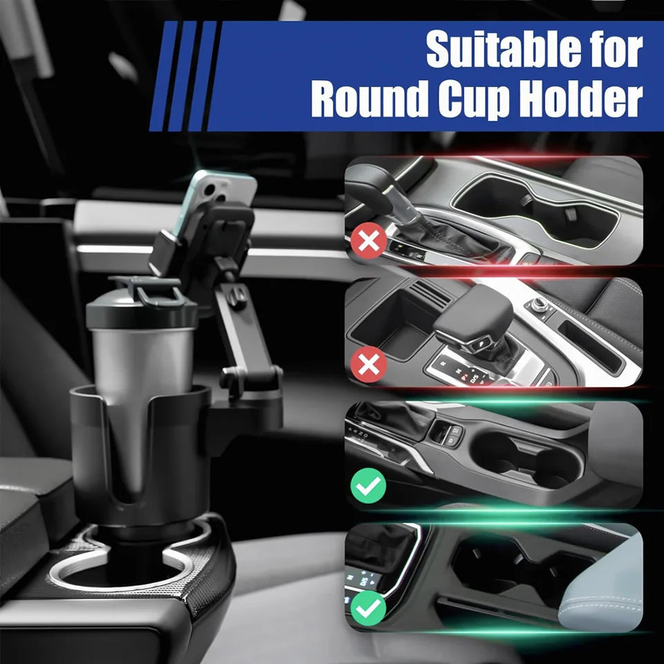 Car Cup Holder Expander with Mobile Phone Mount 360 Rotation Cup Holder Telescopic Smartphone Mount Auto Interior Accessories