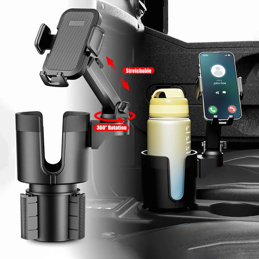 Car Cup Holder Expander with Mobile Phone Mount 360 Rotation Cup Holder Telescopic Smartphone Mount Auto Interior Accessories