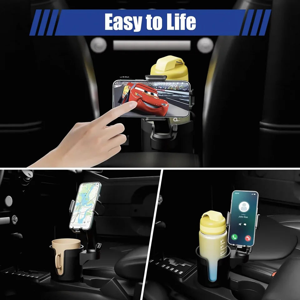 Car Cup Holder Expander with Mobile Phone Mount 360 Rotation Cup Holder Telescopic Smartphone Mount Auto Interior Accessories