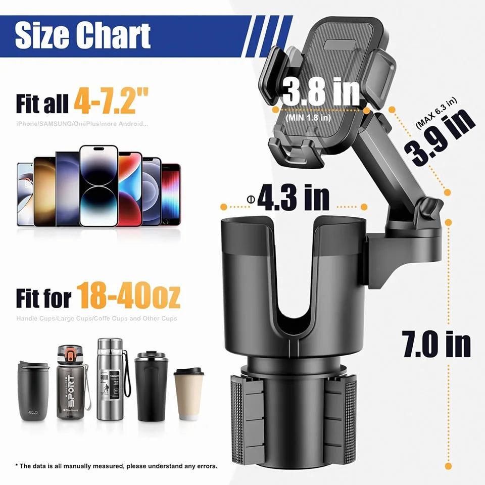 Car Cup Holder Expander with Mobile Phone Mount 360 Rotation Cup Holder Telescopic Smartphone Mount Auto Interior Accessories