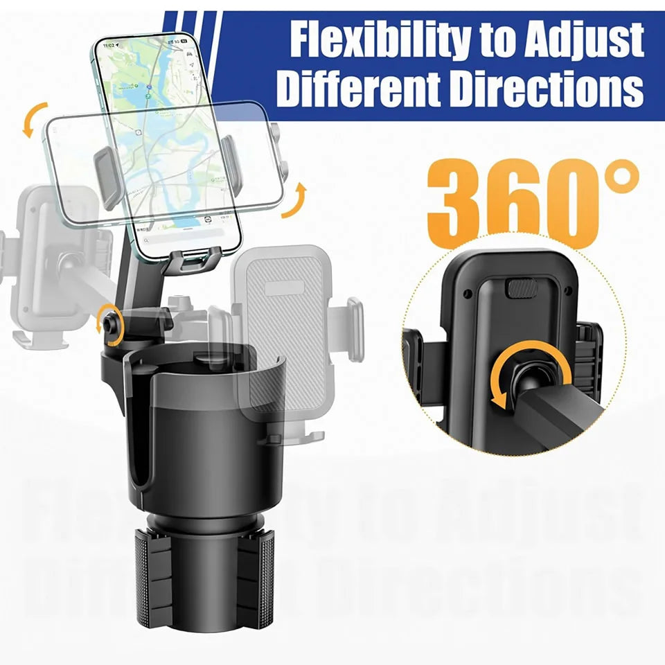 Car Cup Holder Expander with Mobile Phone Mount 360 Rotation Cup Holder Telescopic Smartphone Mount Auto Interior Accessories