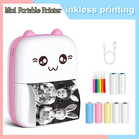 Mini 58mm Portable Thermal Printer Cat Shapes Wireless Photo Label Memo Wrong Question Printing With USB Cable Portable Printer