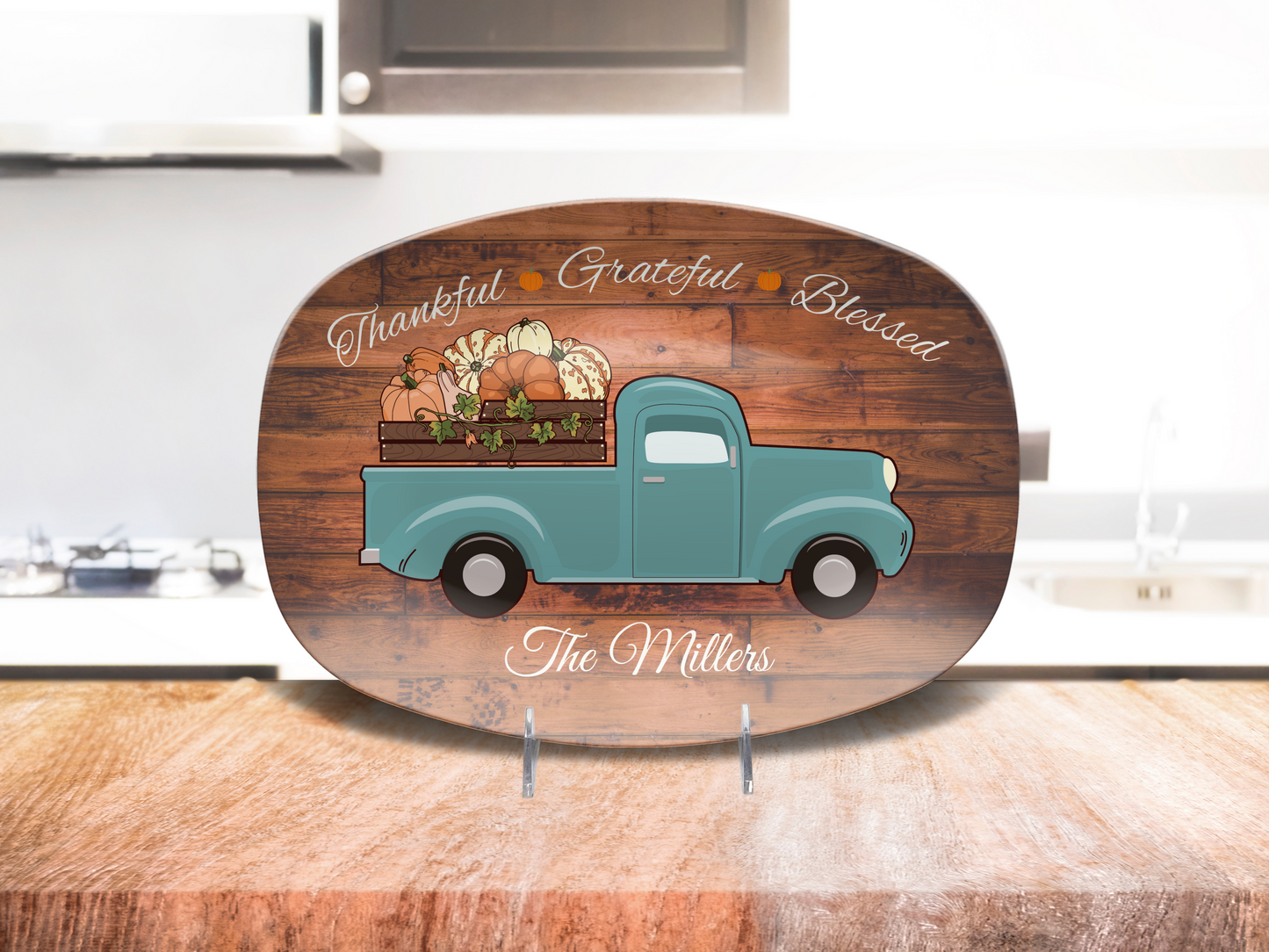 Thankful • Grateful • Blessed Personalized Thanksgiving Platter 10in x 14in