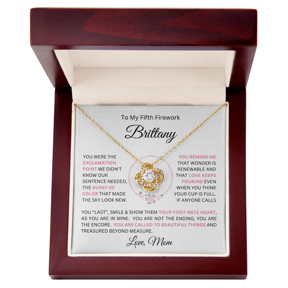 To My Daughter(s) — Beautiful Love Knot Necklace & PERSONALIZED Heartwarming Message from Mom (Only, First-Born, Second, Third, Fourth, Fifth, or Twins)