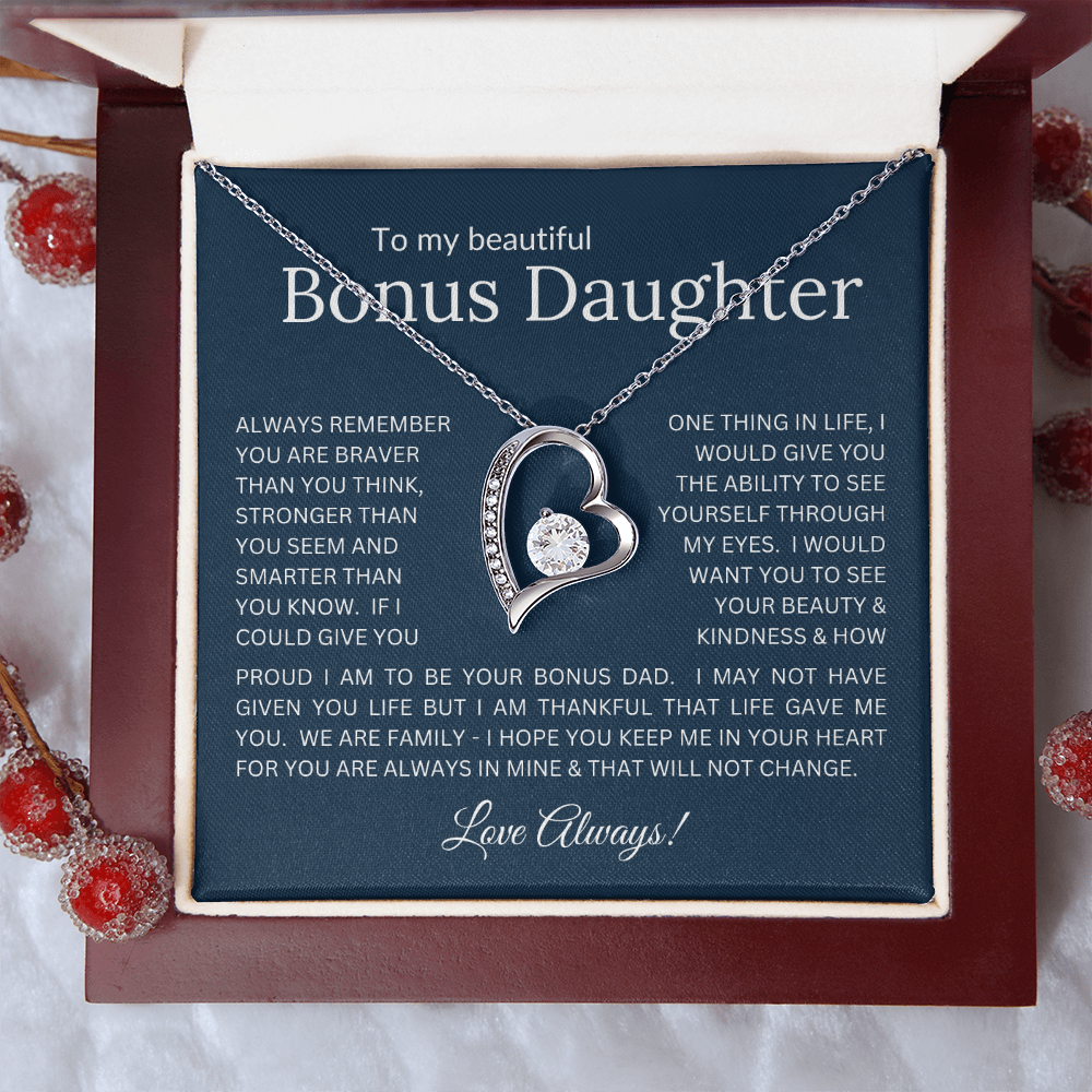 To My Bonus Daughter Gift - Forever Love Necklace with "If You Could See Through My Eyes" Message