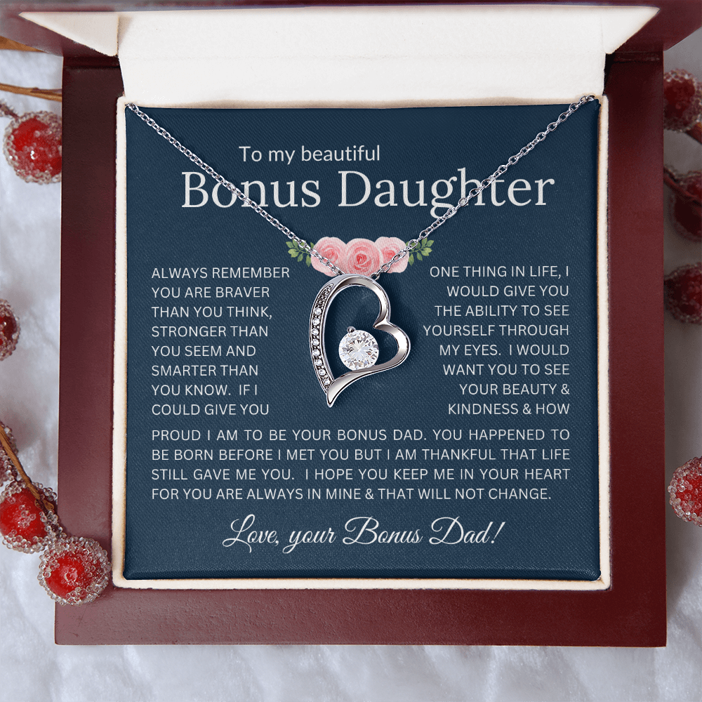 Forever Love Necklace Infinite Love for Bonus Daughter Gift with Heartfelt Message from Bonus Dad to Stepdaughter