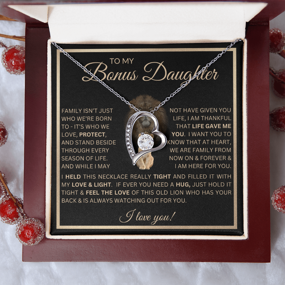 To My Bonus Daughter Gift - Forever Love Necklace with "This Old Lion Has Your Back" Message