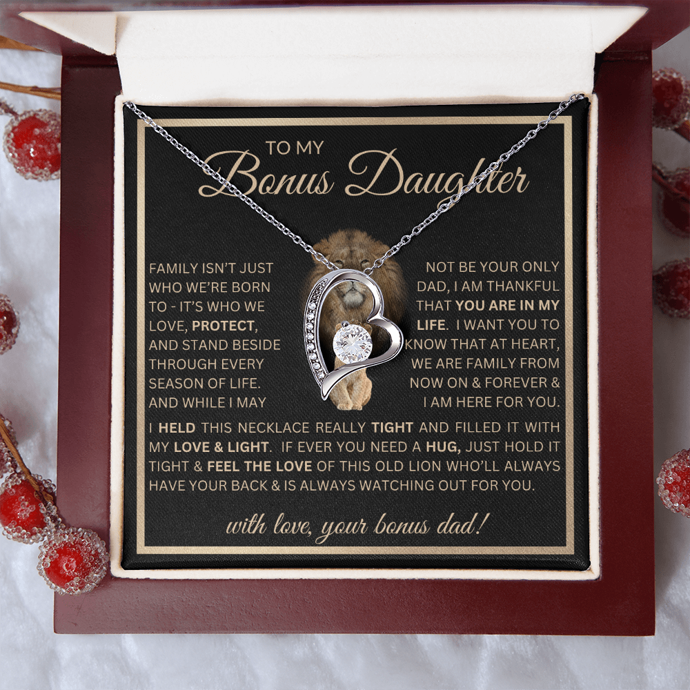 “To My Bonus Daughter” Forever Love Necklace Poetic Gift from Bonus Dad to Stepdaughter