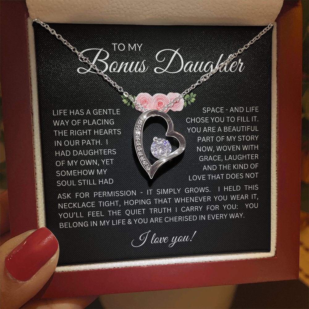 To My Bonus Daughter Gift - Forever Love Necklace with "My Soul Still had Space" Message