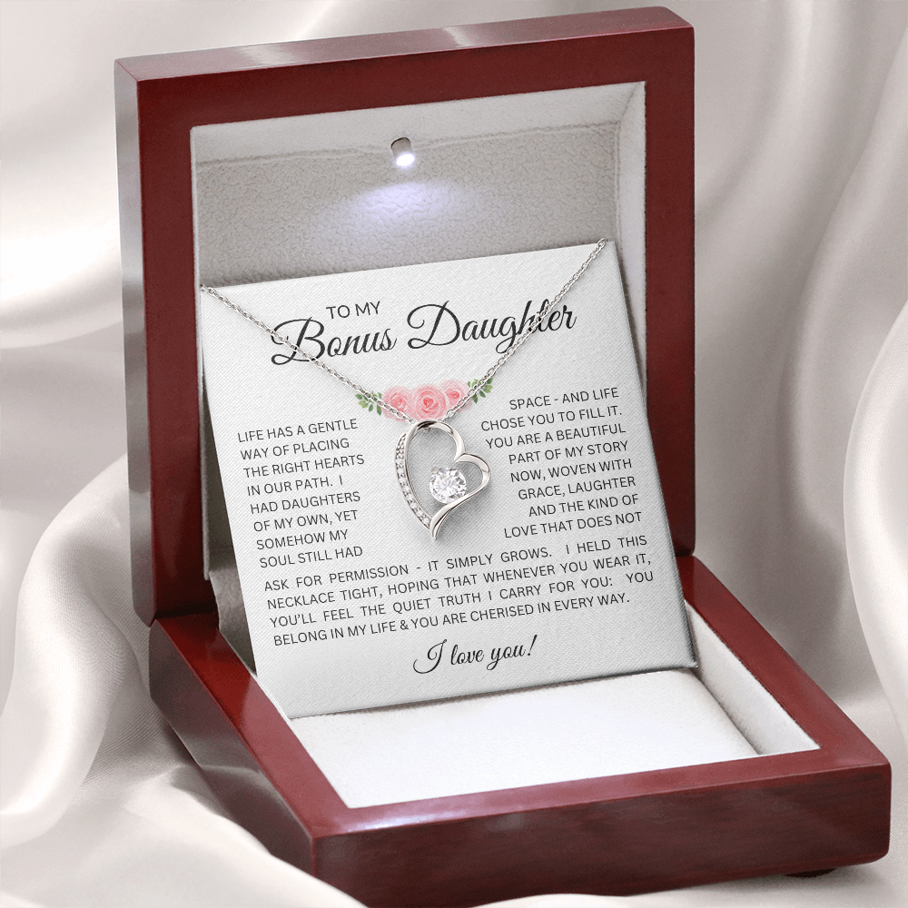 To My Bonus Daughter Gift - Forever Love Necklace with "My Soul Still had Space" Message