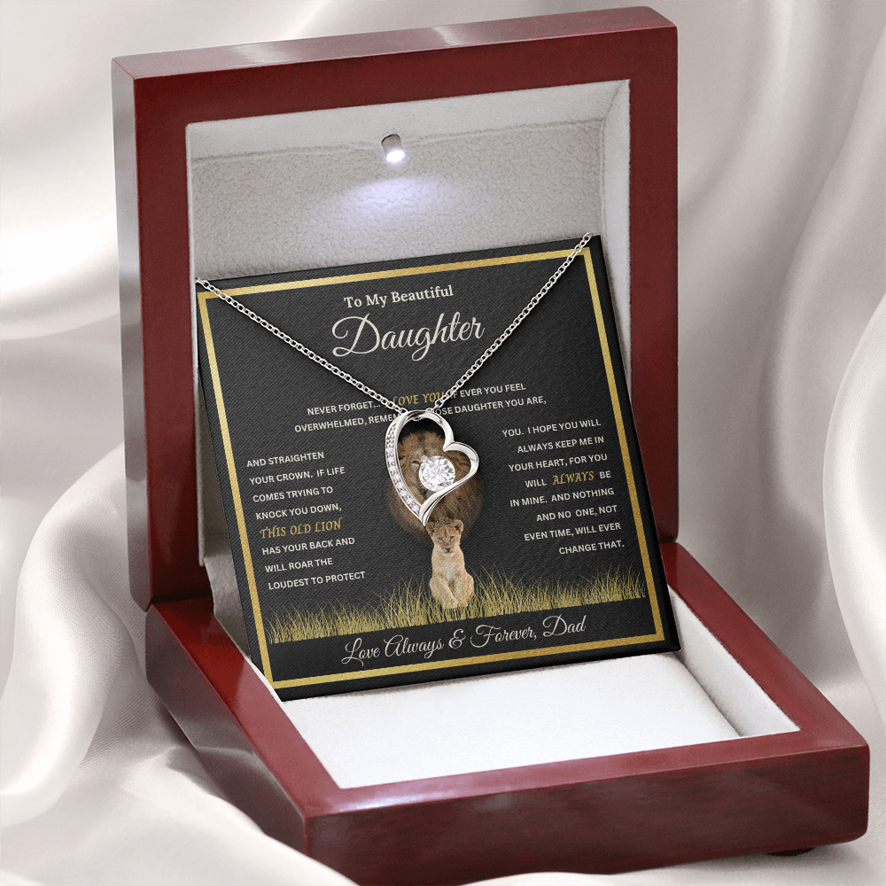 To My Beautiful Daughter Gift – Forever Love Necklace & This Old Lion Message Card