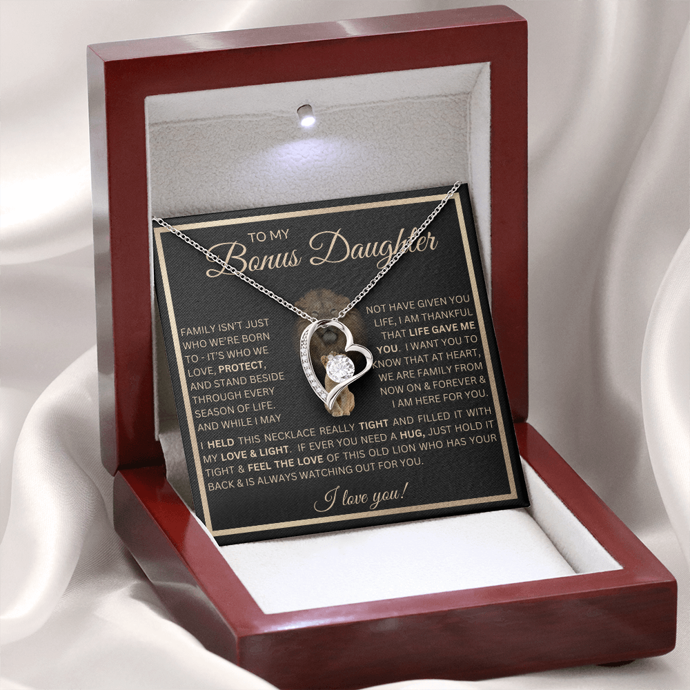 To My Bonus Daughter Gift - Forever Love Necklace with "This Old Lion Has Your Back" Message