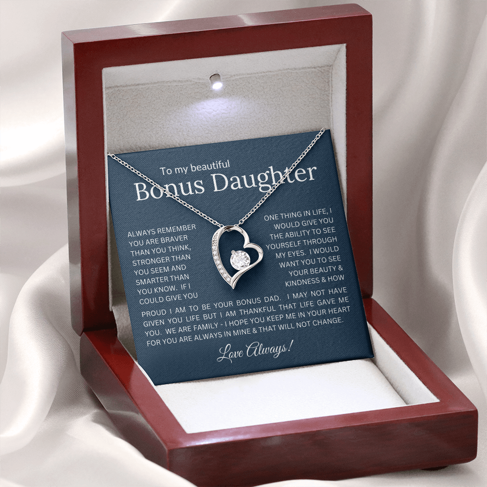 To My Bonus Daughter Gift - Forever Love Necklace with "If You Could See Through My Eyes" Message