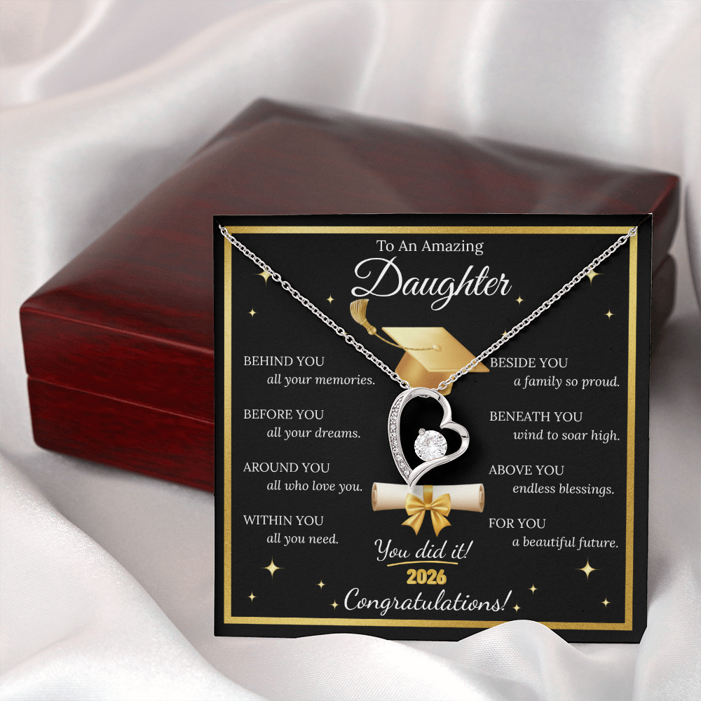 Graduation Gift for Daughter – Forever Love Necklace with Inspirational Message Card | Class of 2026