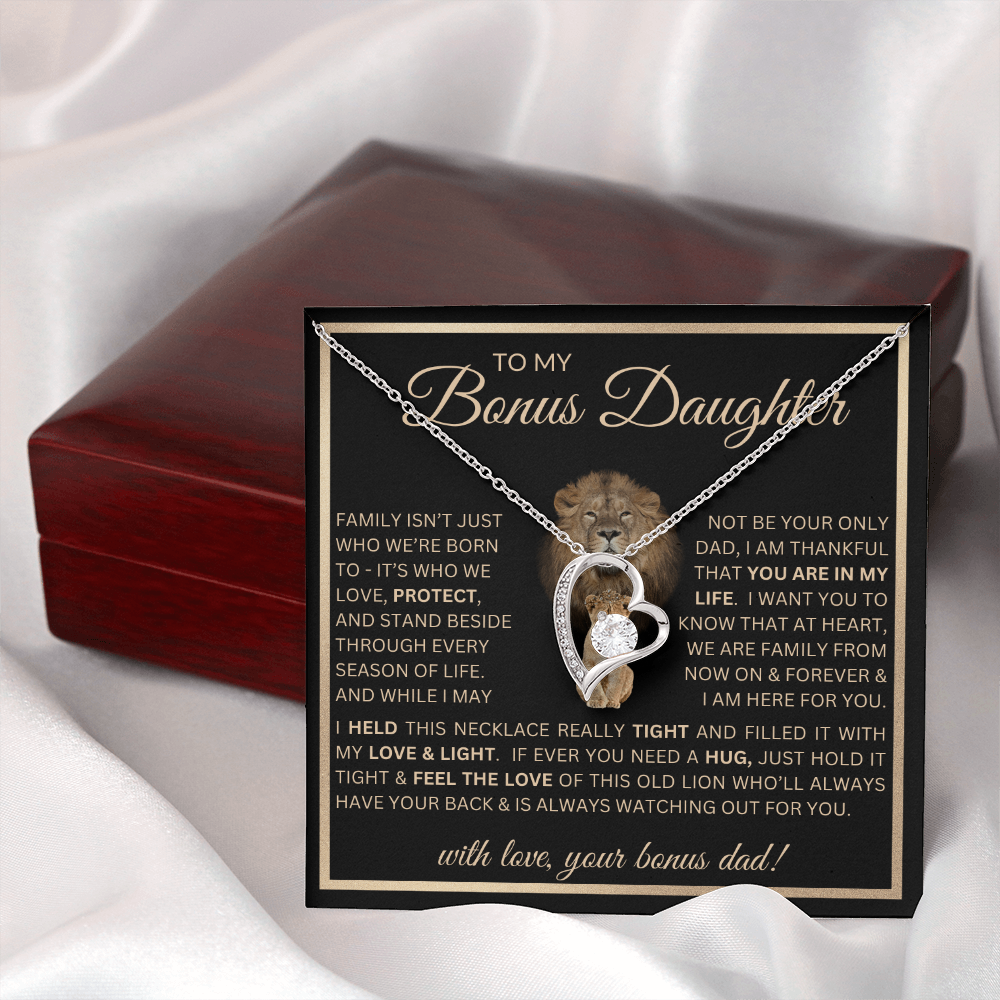 “To My Bonus Daughter” Forever Love Necklace Poetic Gift from Bonus Dad to Stepdaughter