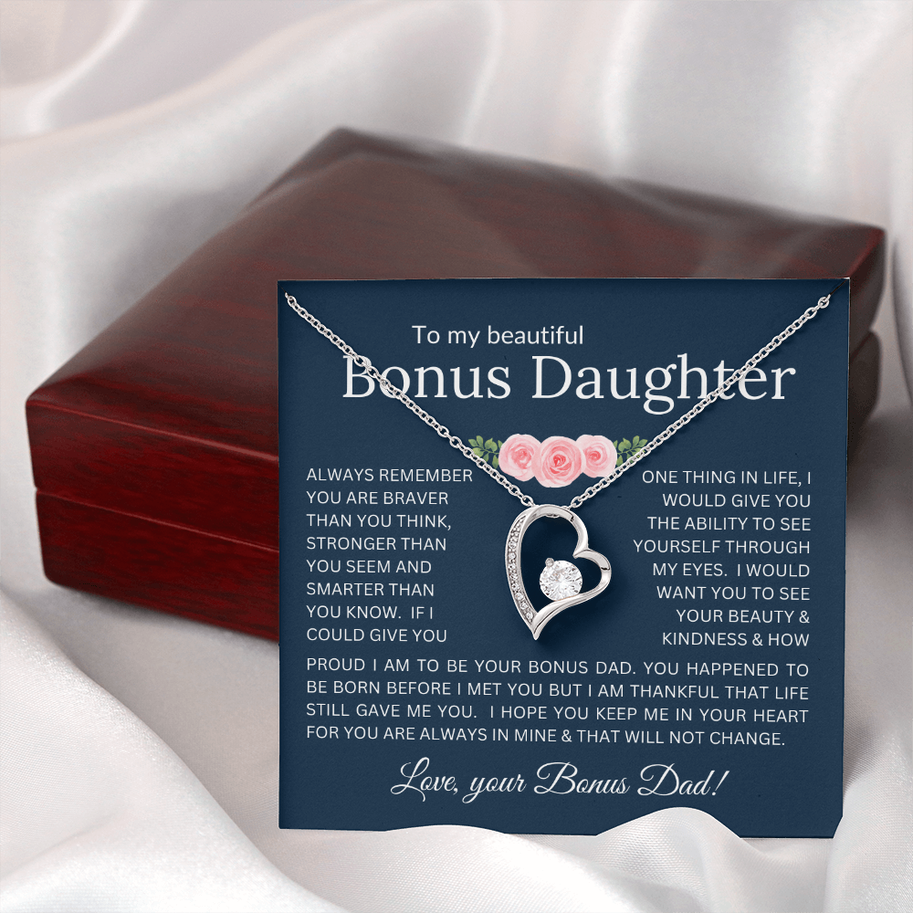 Forever Love Necklace Infinite Love for Bonus Daughter Gift with Heartfelt Message from Bonus Dad to Stepdaughter