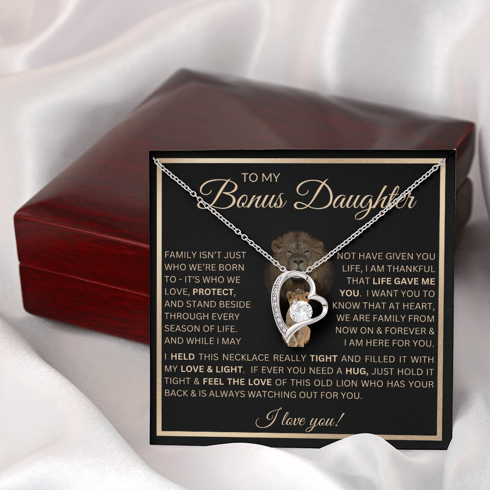 To My Bonus Daughter Gift - Forever Love Necklace with "This Old Lion Has Your Back" Message