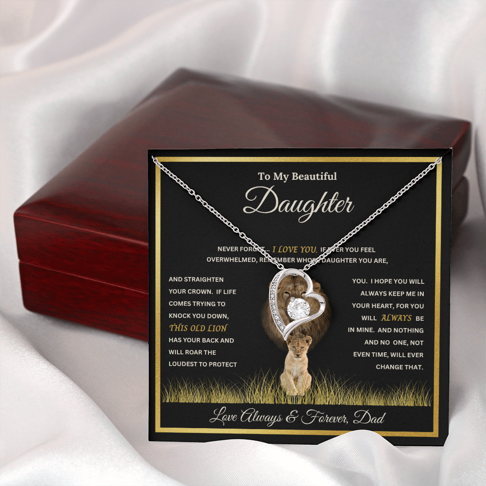 To My Beautiful Daughter Gift – Forever Love Necklace & This Old Lion Message Card