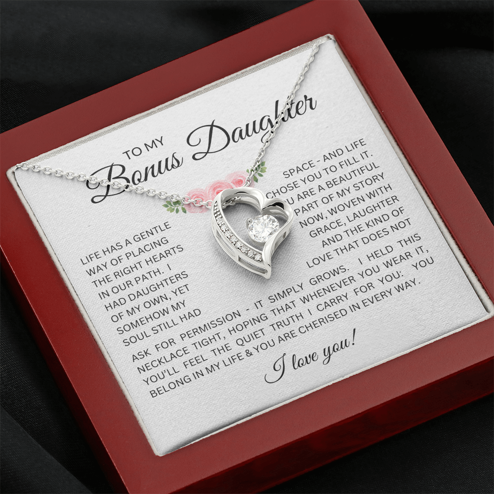 To My Bonus Daughter Gift - Forever Love Necklace with "My Soul Still had Space" Message