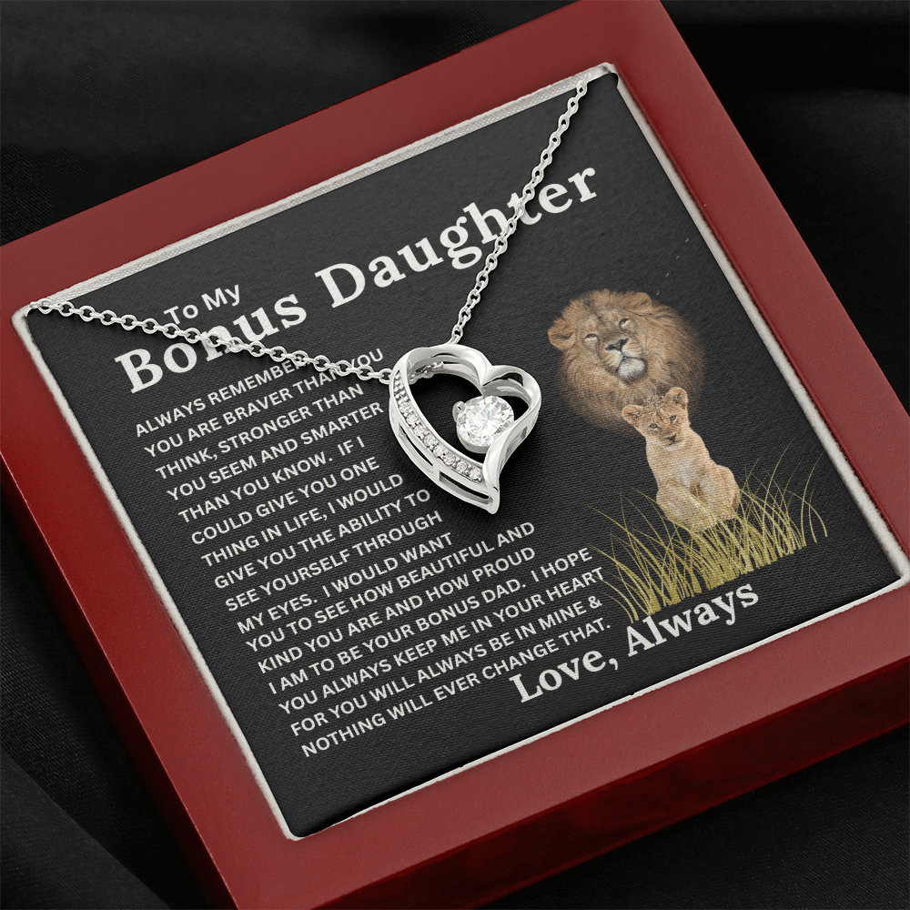 To My Bonus Daughter Gift - Forever Love Necklace with "Braver, Stronger, Smarter" Message