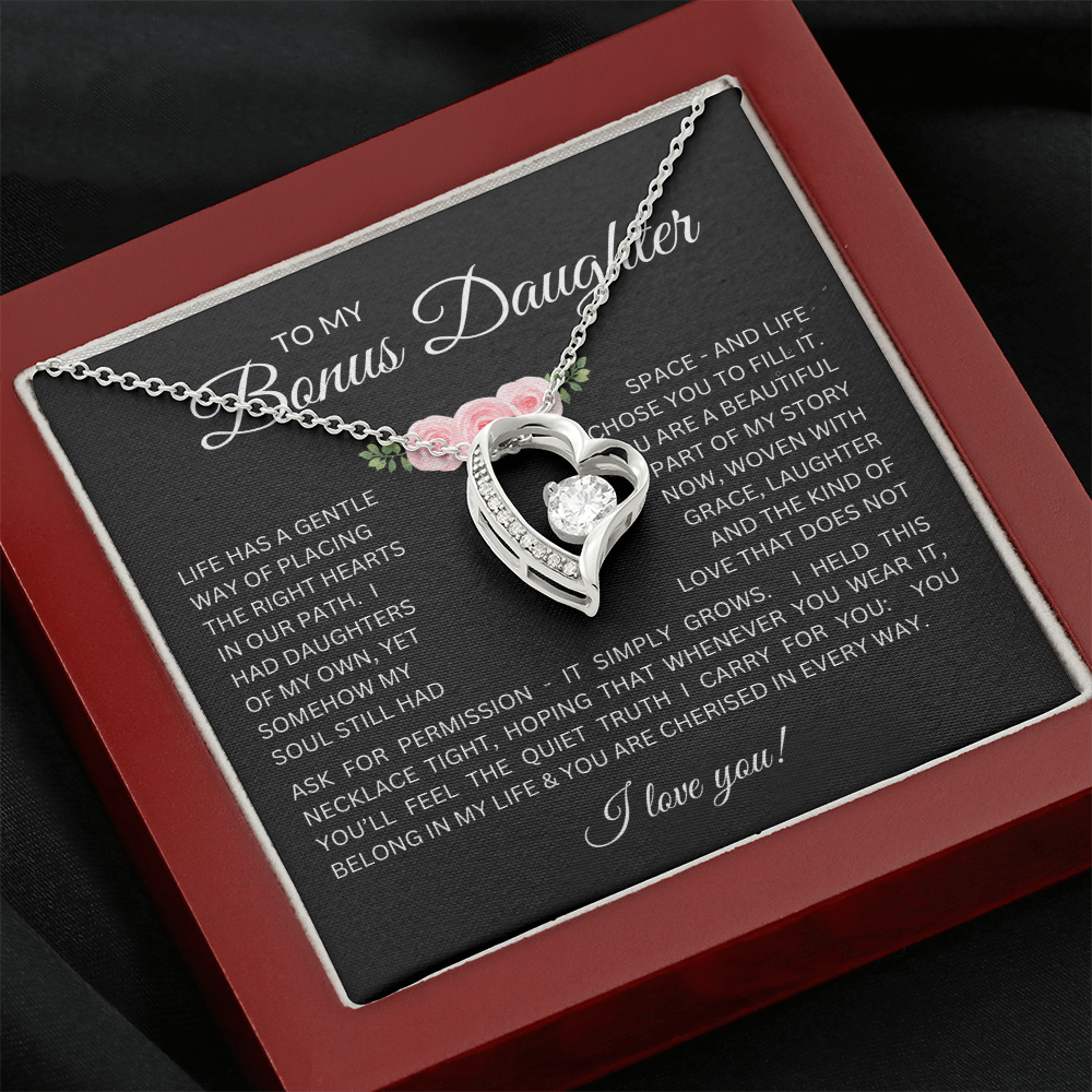 To My Bonus Daughter Gift - Forever Love Necklace with "My Soul Still had Space" Message