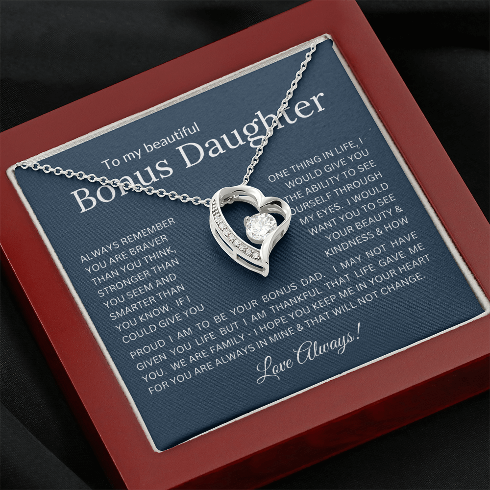 To My Bonus Daughter Gift - Forever Love Necklace with "If You Could See Through My Eyes" Message